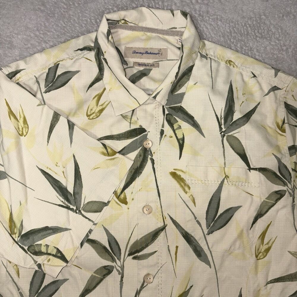 Tommy Bahama Mens L Original Fit Floral Short Sleeve Silk Blend Shirt Pockets